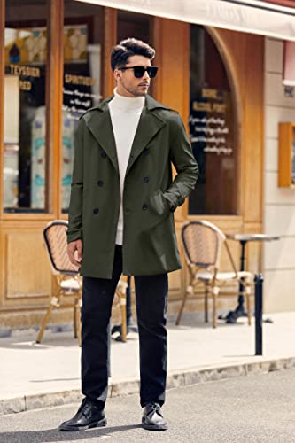 Gafeng Mens Trench Coat Double Breasted Notched Lapel Casual Slim Fit Long Jacket Windbreaker Overcoat Army Green
