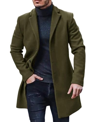 Gafeng Men's Trench Coat Slim Fit Notch Lapel Single Breasted Top Coat Winter Warm Cotton Business Long Jacket Overcoat