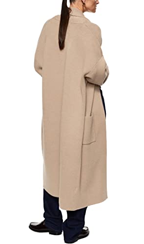 Womens Long Sleeve Maxi Cardigan Open Front Oversized Knitted Sweater Coat Casual Lapel Warm Overcoat with Pockets Beige