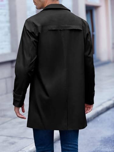 Mens Trench Coat Slim Fit Single Breasted Casual Long Jacket Lightweight Lapel Fall Windbreaker Overcoat