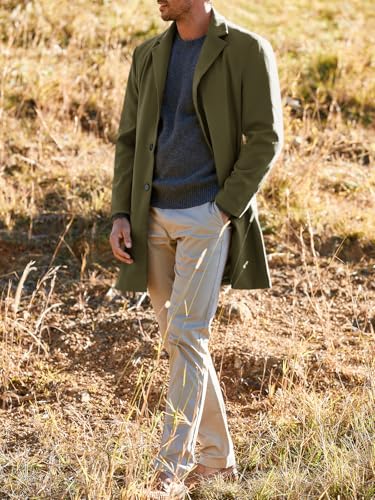 Gafeng Men's Trench Coat Slim Fit Notch Lapel Single Breasted Top Coat Winter Warm Cotton Business Long Jacket Overcoat
