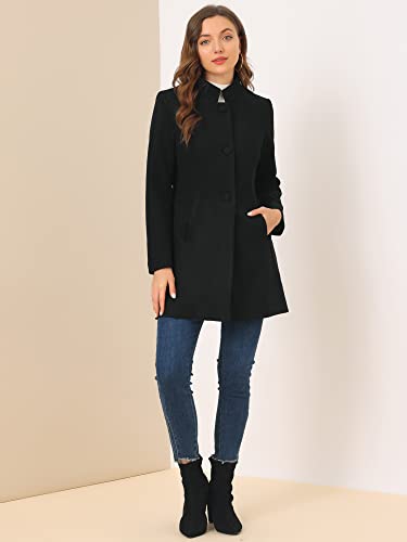 Allegra K Women's Winter Overcoat Stand Collar Single Breasted Mid-thigh Long Coat X-Large Black