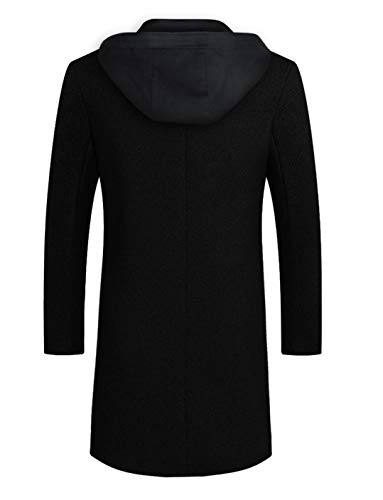 iCKER Mens Trench Coat Winter Wool Blend Jacket Overcoat Long Top Coat Warm Pea Coat-1908-Black 1-L