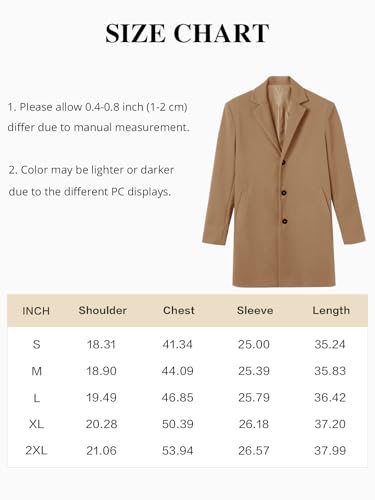 Gafeng Men's Trench Coat Slim Fit Notch Lapel Single Breasted Top Coat Winter Warm Cotton Business Long Jacket Overcoat