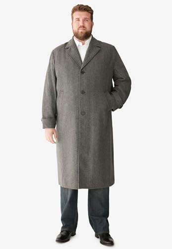 KingSize Men's Big & Tall Wool-Blend Long Overcoat - 6XL, Black