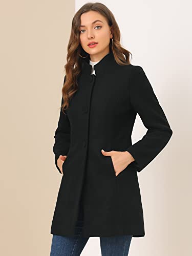 Allegra K Women's Winter Overcoat Stand Collar Single Breasted Mid-thigh Long Coat X-Large Black