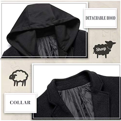 iCKER Mens Trench Coat Winter Wool Blend Jacket Overcoat Long Top Coat Warm Pea Coat-1908-Black 1-L