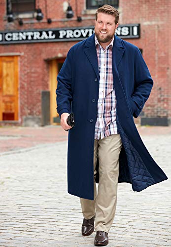 KingSize Men's Big & Tall Wool-Blend Long Overcoat - 6XL, Black