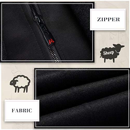 iCKER Mens Trench Coat Winter Wool Blend Jacket Overcoat Long Top Coat Warm Pea Coat-1908-Black 1-L