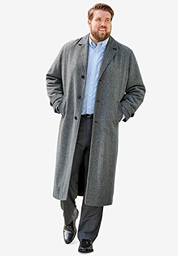 KingSize Men's Big & Tall Wool-Blend Long Overcoat - 6XL, Black