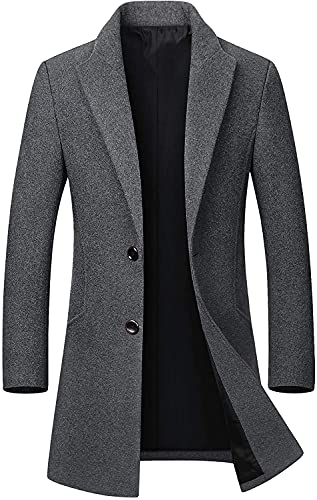chouyatou Men's Mid-Length Single Breasted Wool Blend Top Coat (Large, Light Grey)