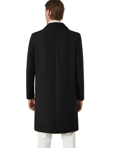 INVACHI Mens Long Trench Coat Single Breasted Wool Blend Pea Coat Warm Winter Overcoat with Pockets