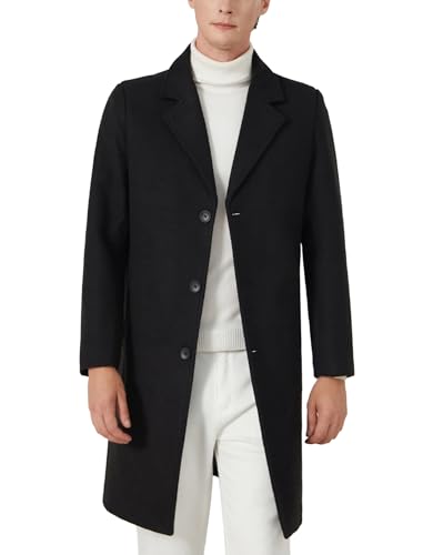 INVACHI Mens Long Trench Coat Single Breasted Wool Blend Pea Coat Warm Winter Overcoat with Pockets