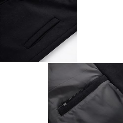 INVACHI Mens Long Trench Coat Single Breasted Wool Blend Pea Coat Warm Winter Overcoat with Pockets