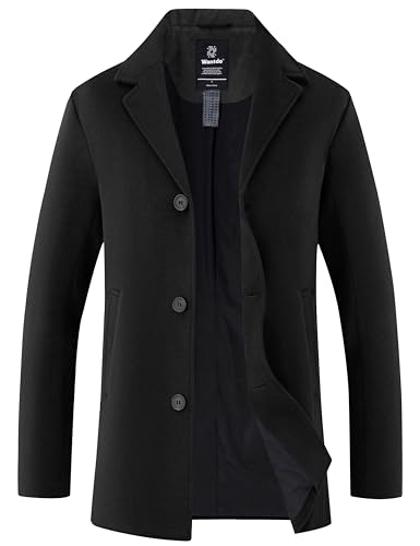 wantdo Men's Windproof Warm Jacket Classic Pea Coat Winter Overcoats Black M