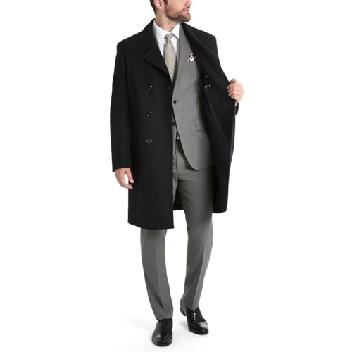 Ben Sherman Men's Brenton Double Breasted Wool Overcoat, Navy, X-Large