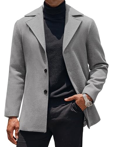 COOFANDY Mens Overcoat Single Breasted Wool Blend Coat Mid Long Winter Trench Coats
