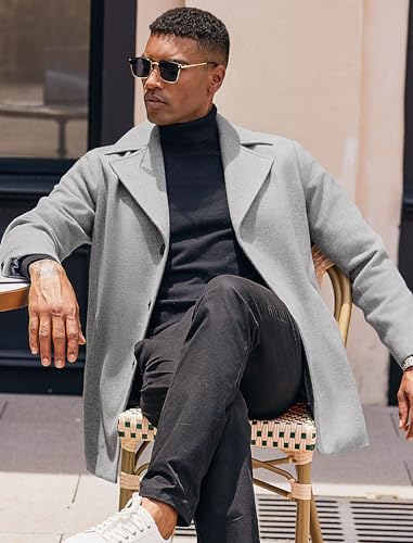 COOFANDY Mens Overcoat Single Breasted Wool Blend Coat Mid Long Winter Trench Coats