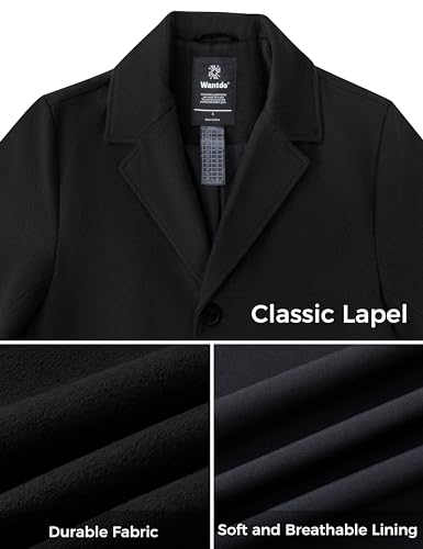 wantdo Men's Windproof Warm Jacket Classic Pea Coat Winter Overcoats Black M
