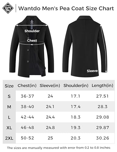 wantdo Men's Windproof Warm Jacket Classic Pea Coat Winter Overcoats Black M