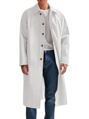 Runcati Mens Trench Coat Casual Single Breasted Long Jacket Lightweight Cotton Overcoat