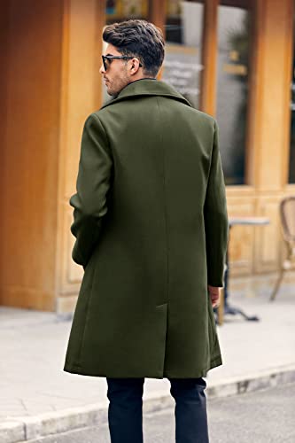 Makkrom Mens Double Breasted Trench Coat Casual Lapel Collar Business Winter Long Overcoats Army Green X-Large