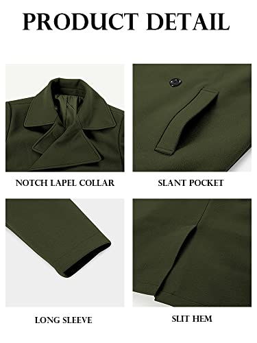 Makkrom Mens Double Breasted Trench Coat Casual Lapel Collar Business Winter Long Overcoats Army Green X-Large