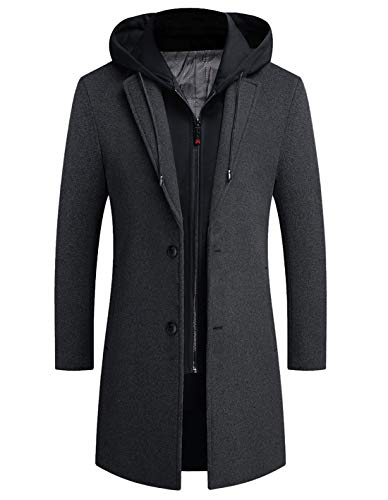 zeetoo Men's Wool Trench Coat Winter Slim Fit Wool Jacket Peacoat Overcoat