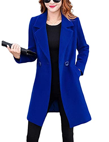 Omoone Women's Long Sleeve Slim Fit Warm Winter Wool Blend Pea Coat Overcoat(1056-Royal Blue-S)
