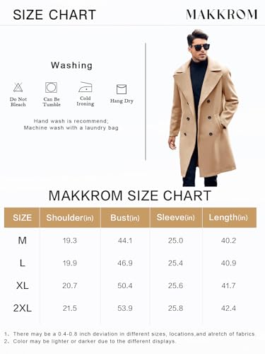 Makkrom Mens Double Breasted Trench Coat Casual Lapel Collar Business Winter Long Overcoats Army Green X-Large