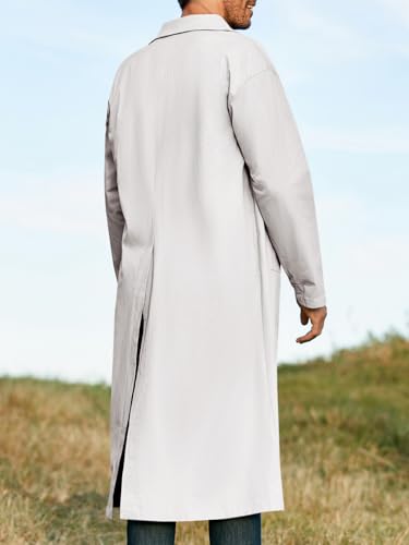 Runcati Mens Trench Coat Casual Single Breasted Long Jacket Lightweight Cotton Overcoat