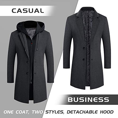 zeetoo Men's Wool Trench Coat Winter Slim Fit Wool Jacket Peacoat Overcoat