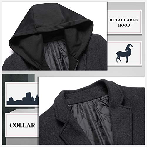 zeetoo Men's Wool Trench Coat Winter Slim Fit Wool Jacket Peacoat Overcoat