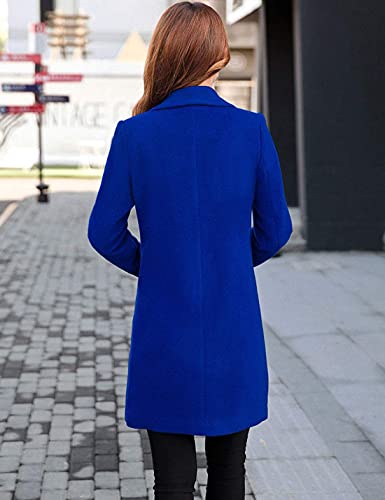 Omoone Women's Long Sleeve Slim Fit Warm Winter Wool Blend Pea Coat Overcoat(1056-Royal Blue-S)