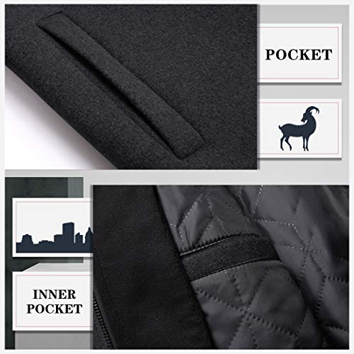 zeetoo Men's Wool Trench Coat Winter Slim Fit Wool Jacket Peacoat Overcoat