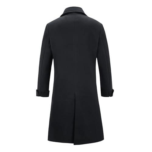 INVACHI Men's Long Trench Coat Double Breasted Cotton Blend Overcoat with Notch Lapel and Pockets Windproof Pea Coat