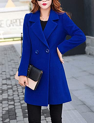 Omoone Women's Long Sleeve Slim Fit Warm Winter Wool Blend Pea Coat Overcoat(1056-Royal Blue-S)
