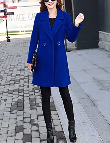 Omoone Women's Long Sleeve Slim Fit Warm Winter Wool Blend Pea Coat Overcoat(1056-Royal Blue-S)