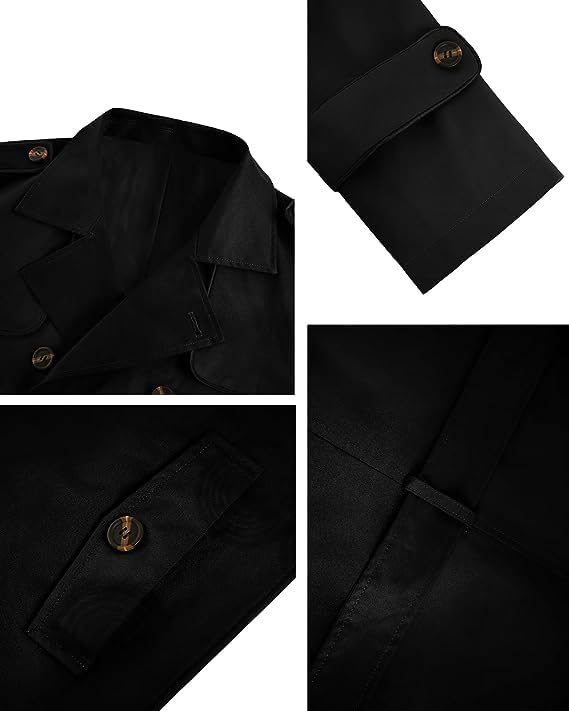 Makkrom Men's Trench Coat Slim fit Double Breasted Notched Lapel Belted Windbreaker Long Jacket Casual Windproof Overcoat