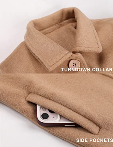 Springrain Womens Pea Coat Elegant Overcoat Single Breasted Winter Coat Dress Coat with Pockets(Camel-XL)