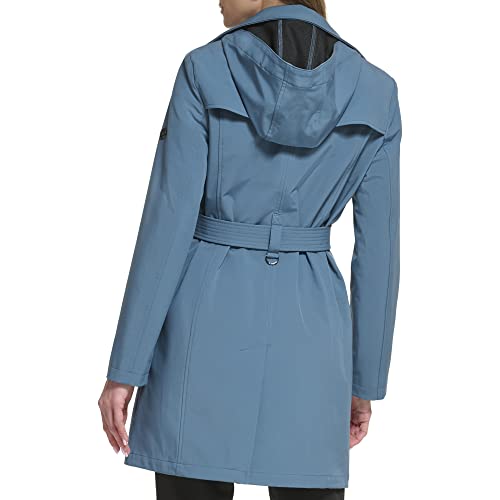 Calvin Klein Women's Double Breasted Belted Rain Jacket With Removable Hood, Oasis Teal, Small