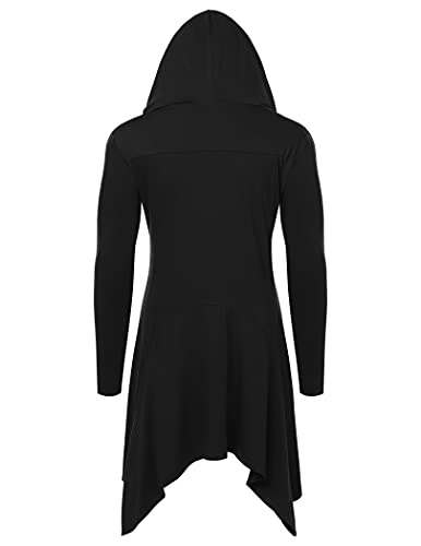 COOFANDY Men's Long Hooded Cardigan Ruffle Shawl Collar Open Front Lightweight Drape Cape Overcoat with Pockets