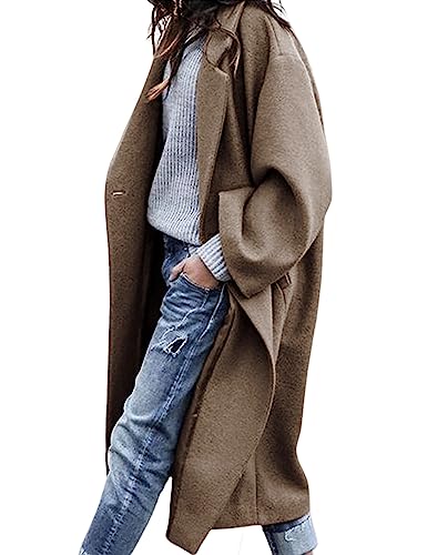 UANEO Women's Wool Blend Coat Oversized Double Breasted Long Trench Overcoat Winter(Taupe-M)