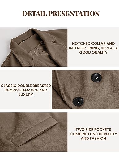 UANEO Women's Wool Blend Coat Oversized Double Breasted Long Trench Overcoat Winter(Taupe-M)