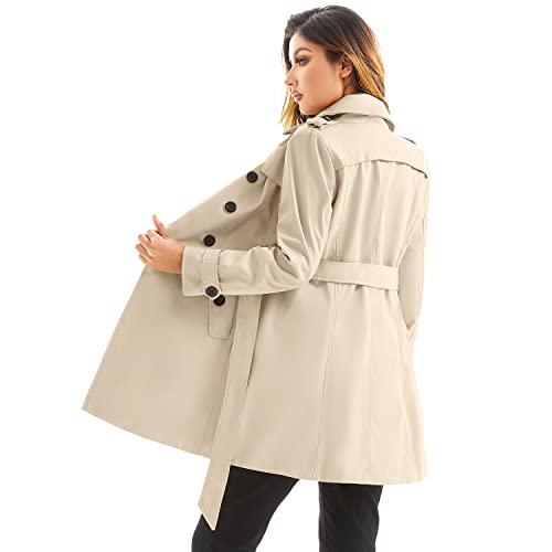 poonyfesh Women's Waterproof Trench Coat Double-Breasted Classic Lapel Petite Overcoat Belted Slim Outerwear Coat Small Khaki