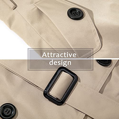 poonyfesh Women's Waterproof Trench Coat Double-Breasted Classic Lapel Petite Overcoat Belted Slim Outerwear Coat Small Khaki