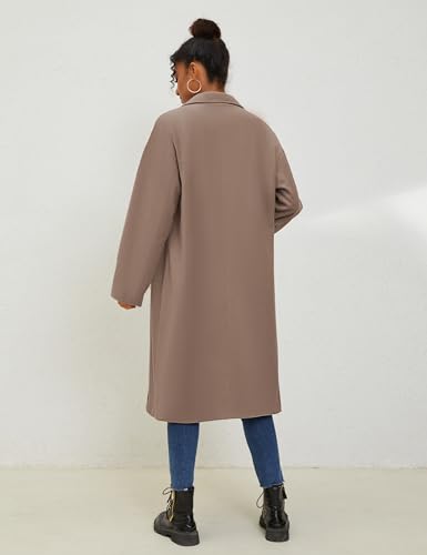 UANEO Women's Wool Blend Coat Oversized Double Breasted Long Trench Overcoat Winter(Taupe-M)
