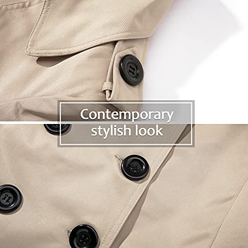 poonyfesh Women's Waterproof Trench Coat Double-Breasted Classic Lapel Petite Overcoat Belted Slim Outerwear Coat Small Khaki