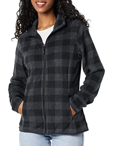 Amazon Essentials Women's Classic-Fit Full-Zip Polar Soft Fleece Jacket (Available in Plus Size), Charcoal Mini Buffalo Plaid, Medium