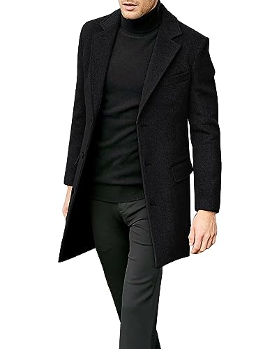 Beotyshow Mens Single Breasted Trench Coat Winter Pea Coat Notch Lapel Long Casual Overcoat